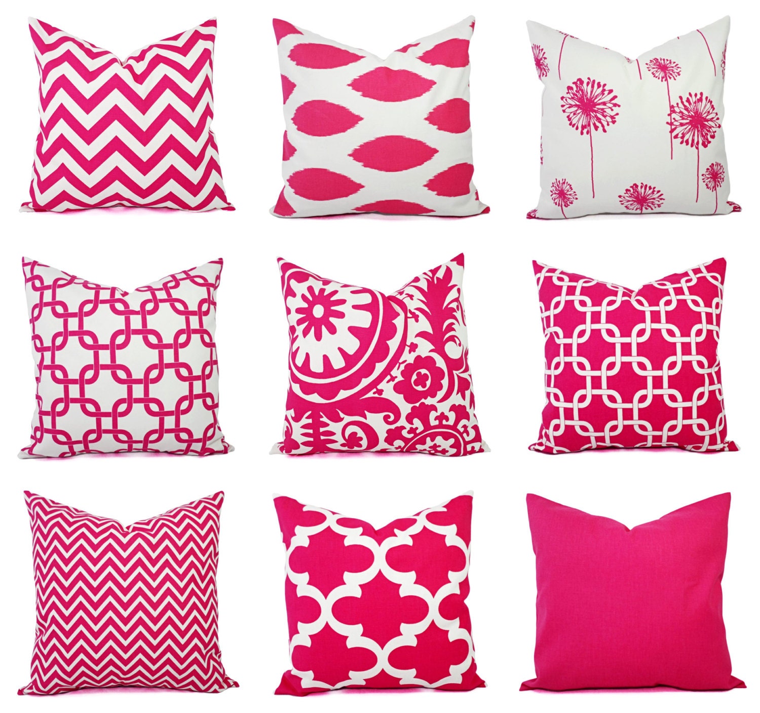 Throw Pillow Cover Hot Pink and White Pillow Decorative