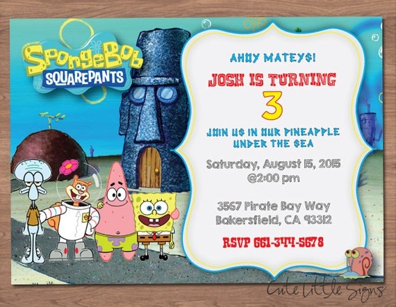 Spongebob Birthday Invitation Digital Download