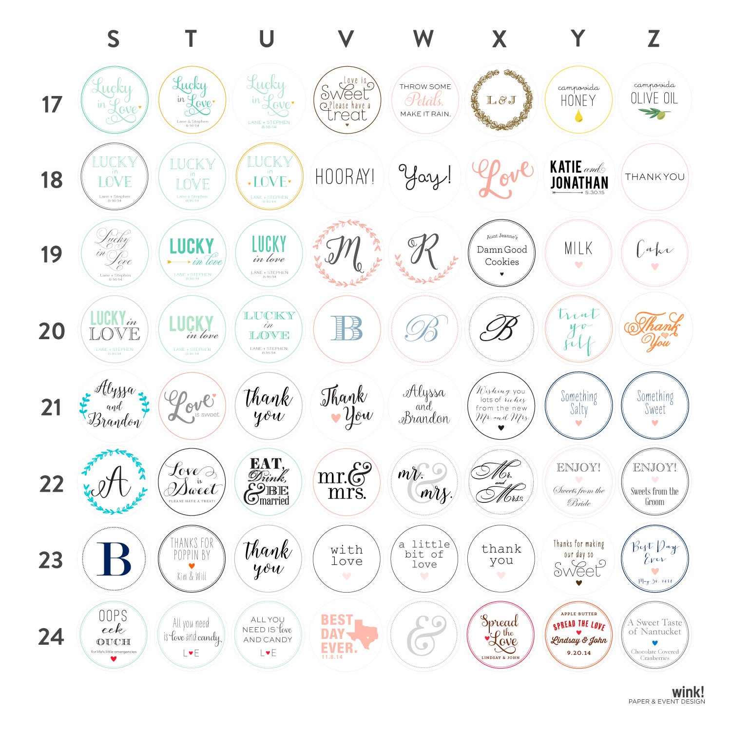 100 Custom Wedding Stickers / Favor Bags / Birthday by WinkEvents