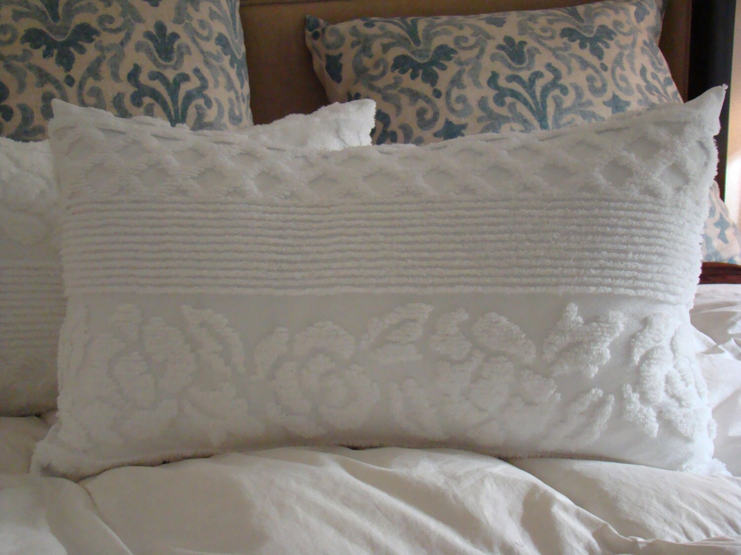 Two Off White Chenille Shams for 19 x 30 Queen Pillow by Momnem