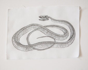 Snake Skeleton - Sew On Patch - Serpent Bones Viper Basilisk Fangs
