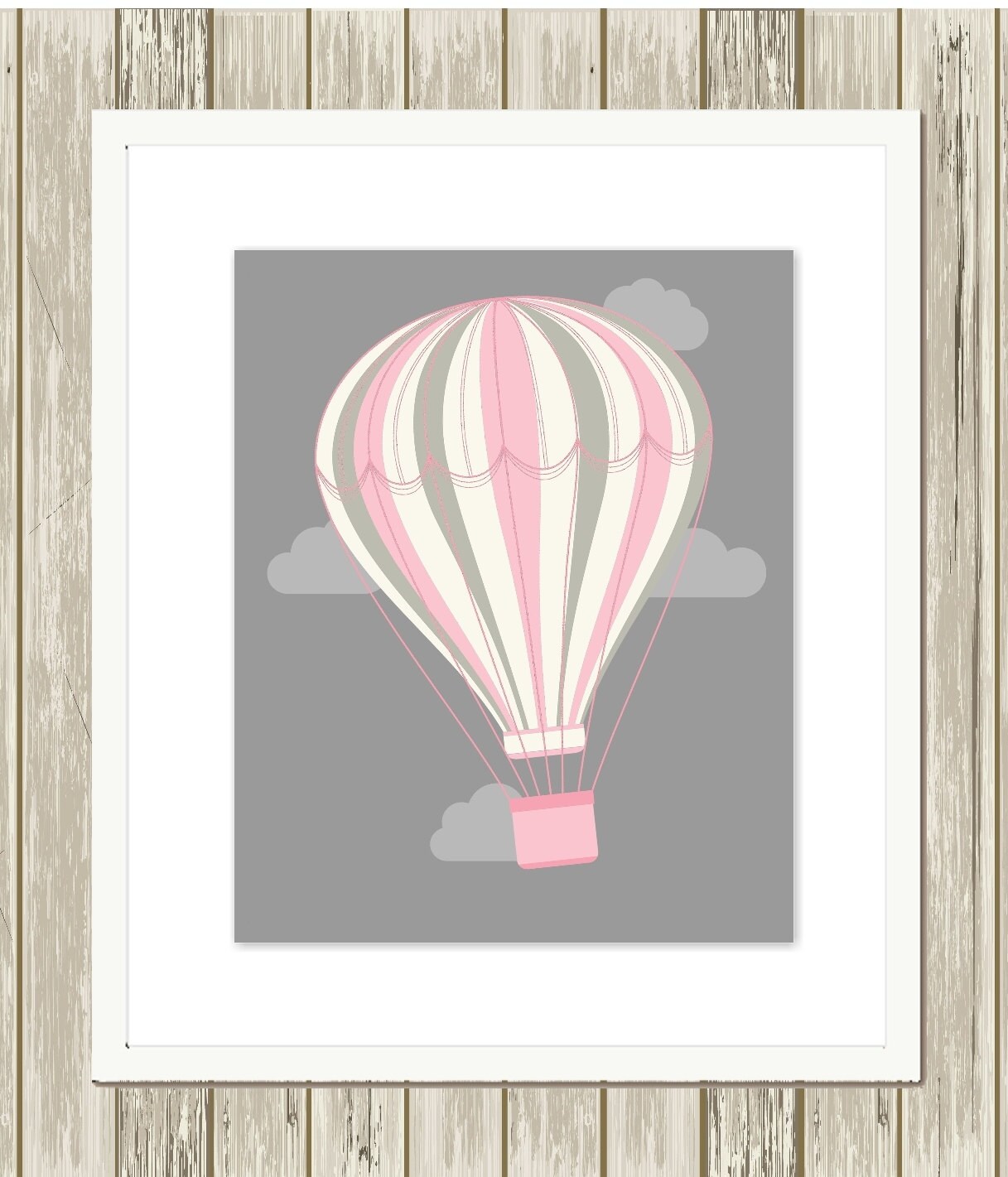 Hot air balloon nursery art baby girl nursery pink grey