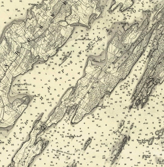 Casco Bay Maine 1872 Nautical Map Harbors 2 315 Reprint by Oldmap