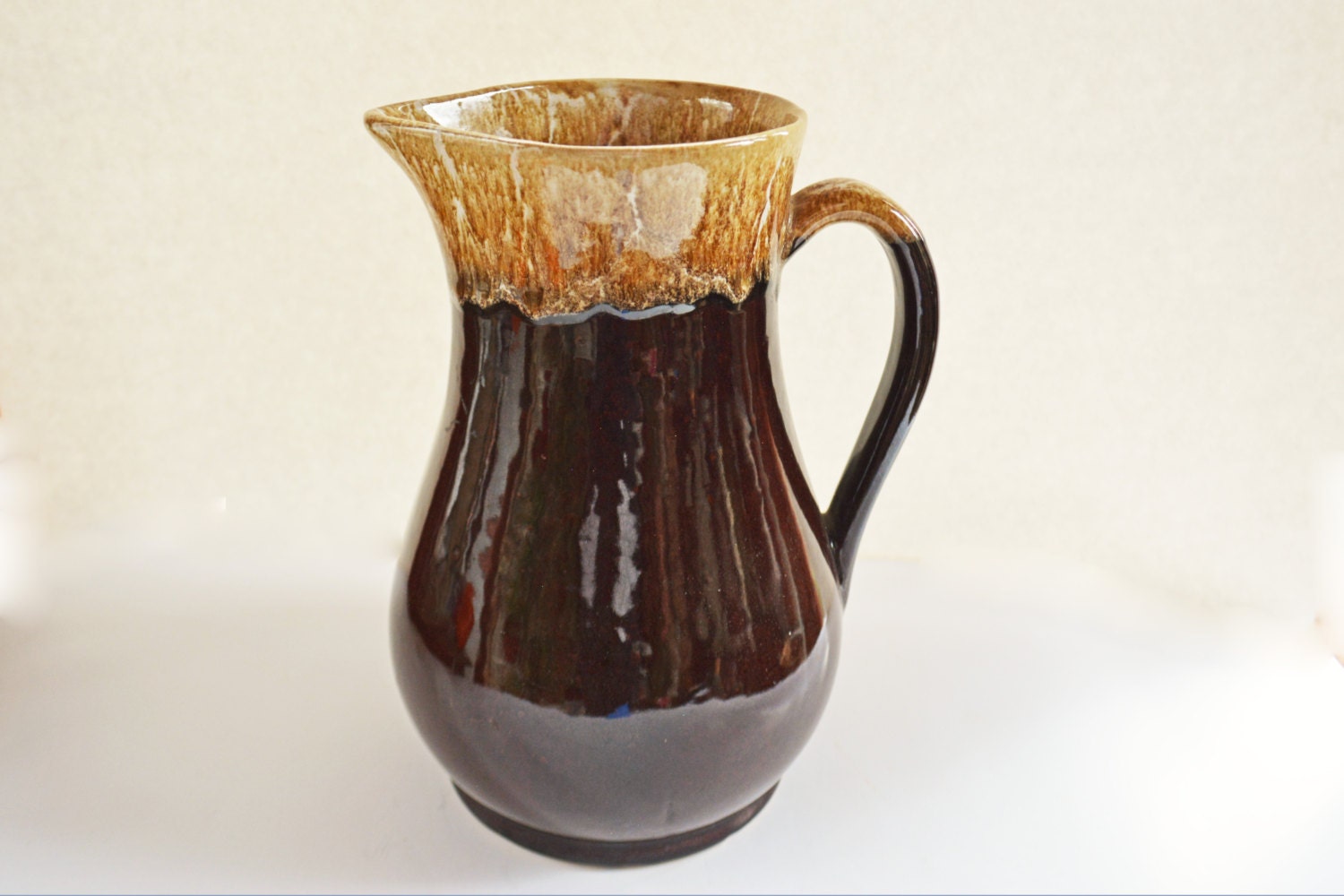 Roseville Pottery Pitcher, Vintage Brown Drip Pottery Water Pitcher