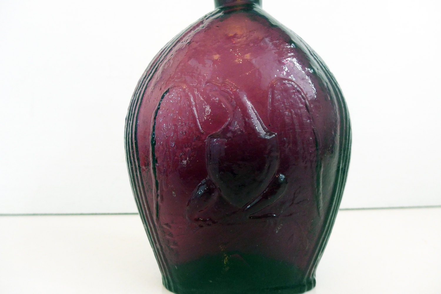 Clevenger Brothers Amethyst Glass Flask Grapes Eagle Purple Mold