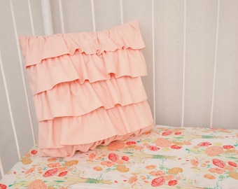 Peach Cascading Ruffle Crib Cot Pillow