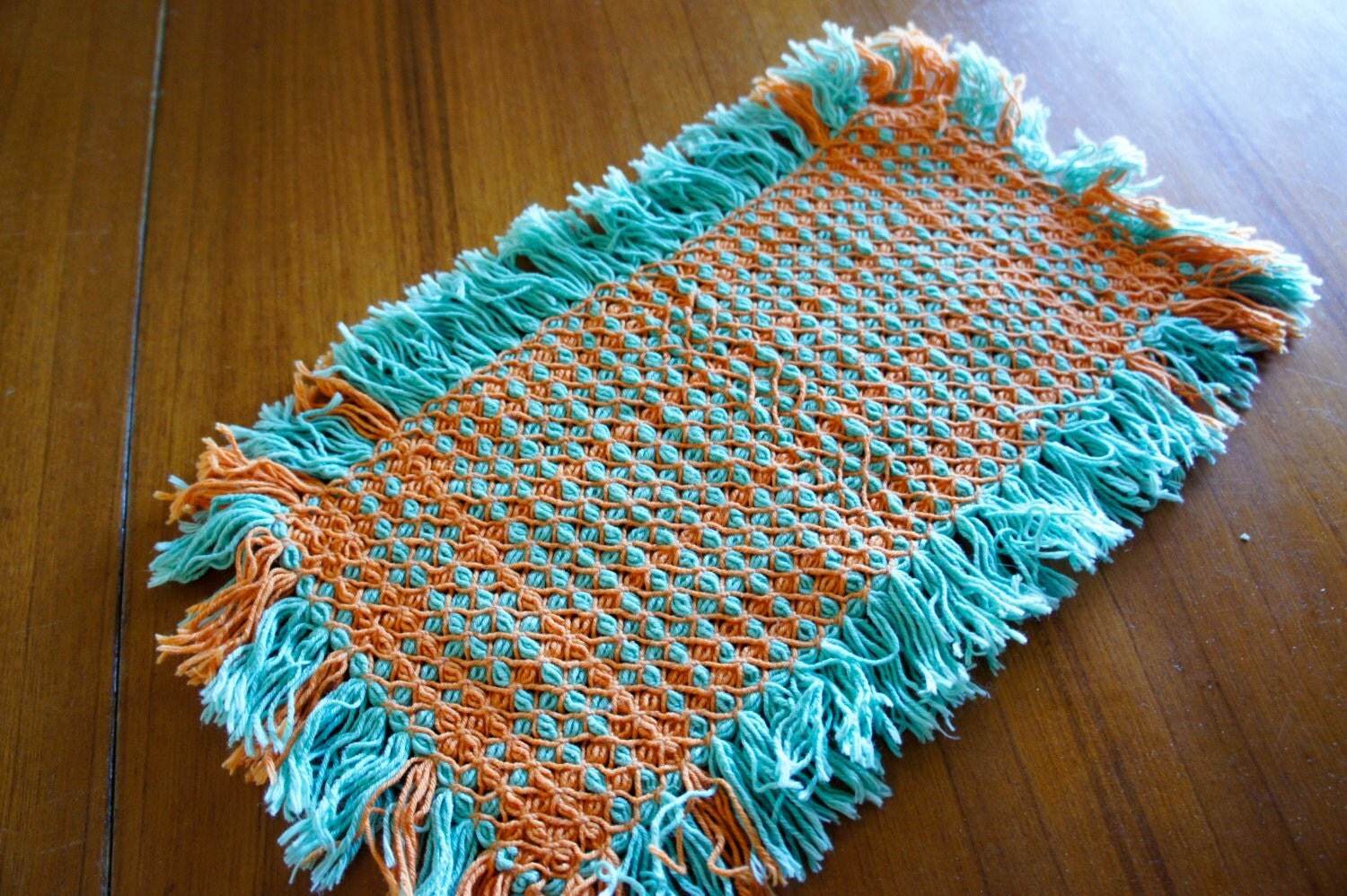 turquoise and orange woven mat runner retro kitchen decor hot