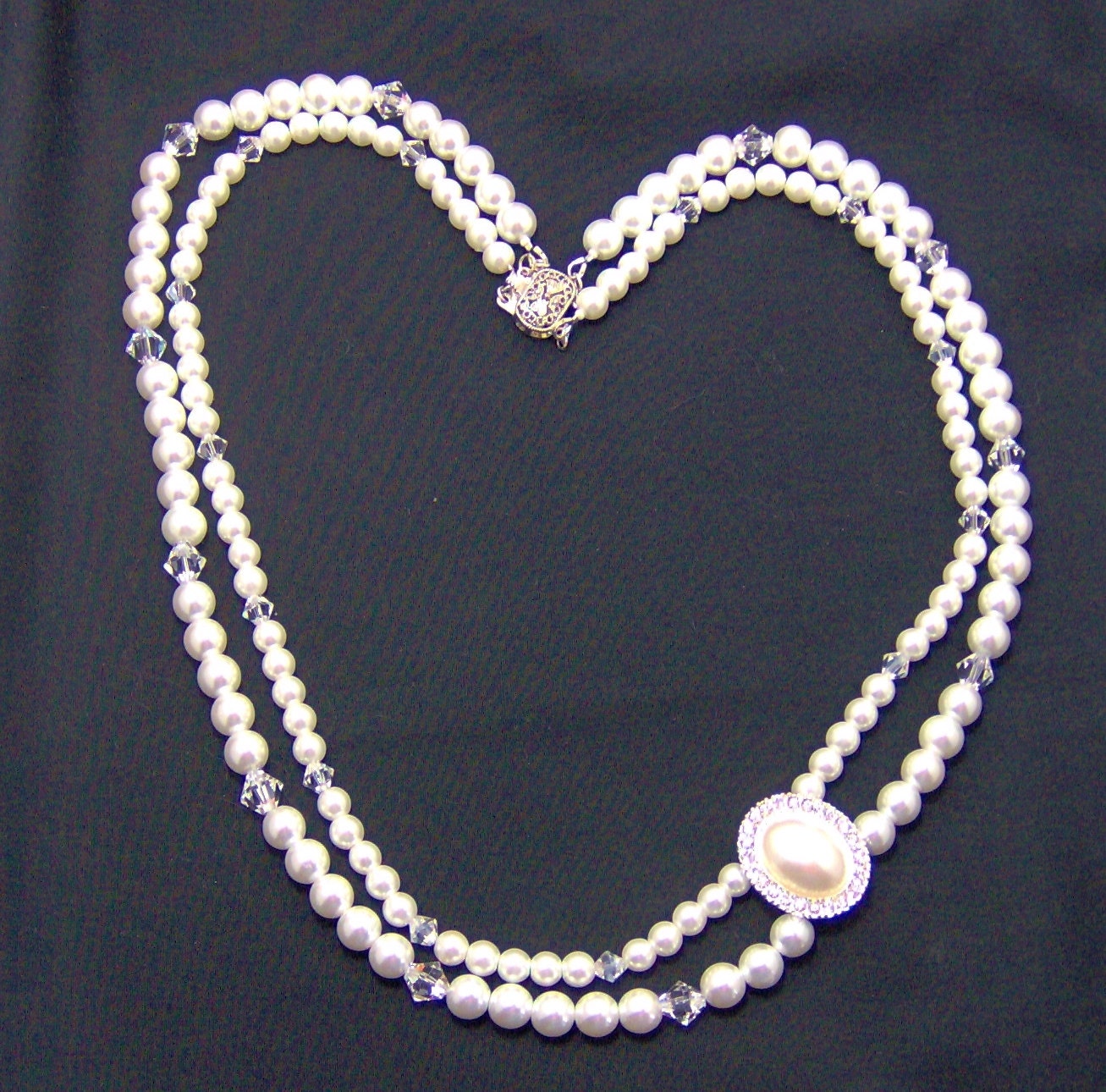 Pearl Necklace Multi Strand Necklace White by Louisefashionjewelry