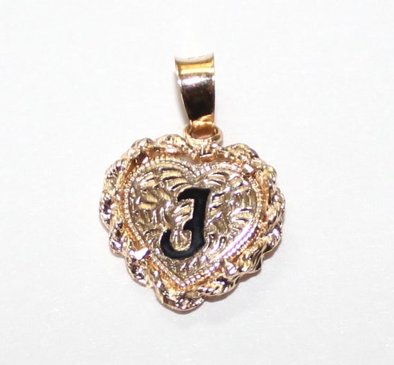 Hawaiian Black Enamel Initial J Heart Pendant by KristalPrincess