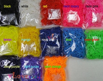 Rubber band, solid color 500pc + 12 clips (V-215)