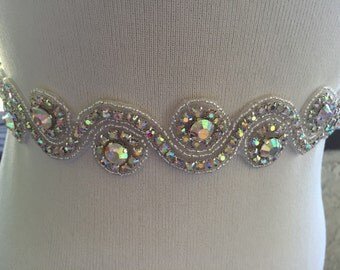 AB Rhinestone Bridal Sash,Aurora Rhinestone Wedding Sash,Colorful Iridescent Big Rhinestone Sash