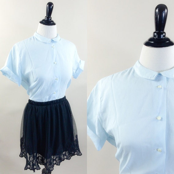 Dorothy blouse // 50s pale baby blue silky by MemoryThought