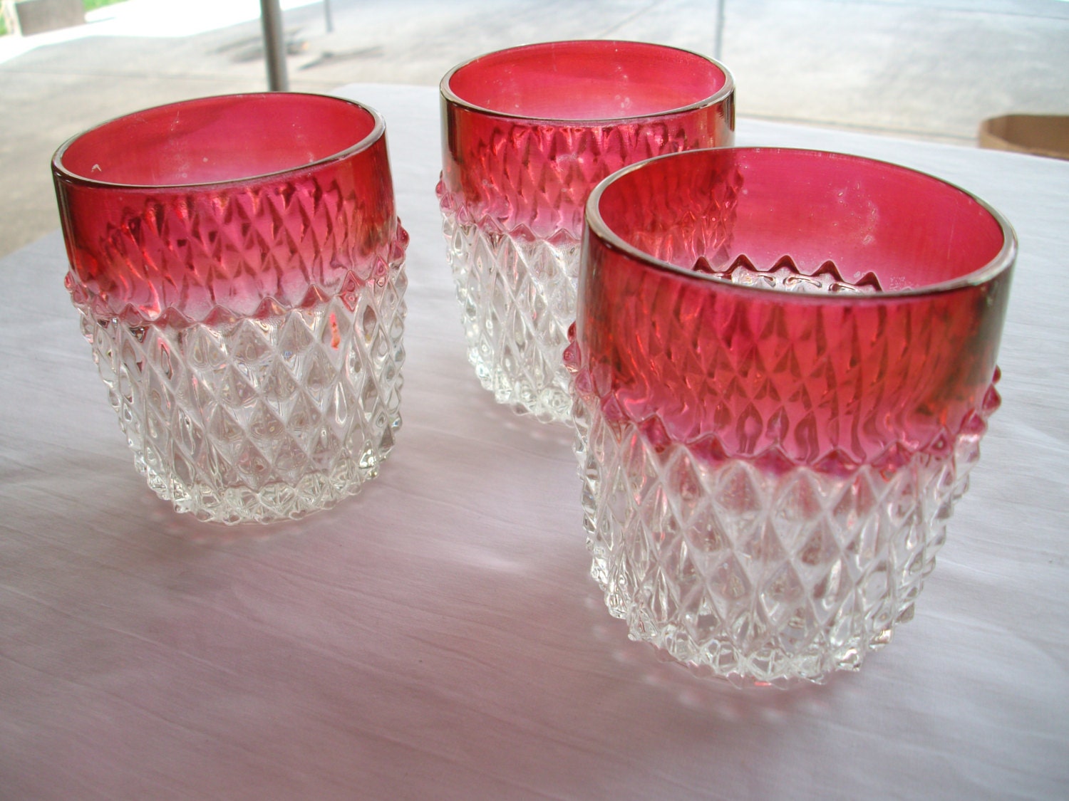 Diamond Point Ruby Flash Glass Tumblers Glasses Cups Indiana