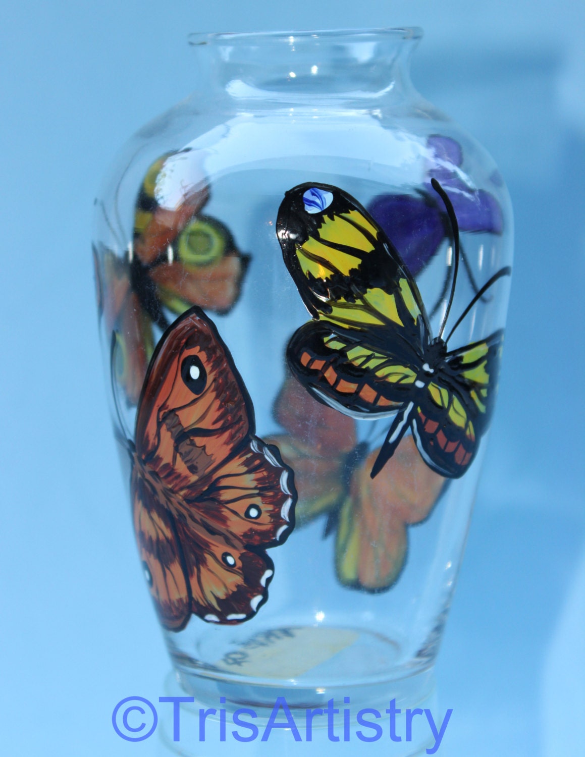 Hand Painted Glass Butterfly Snipet Vase Small Vase