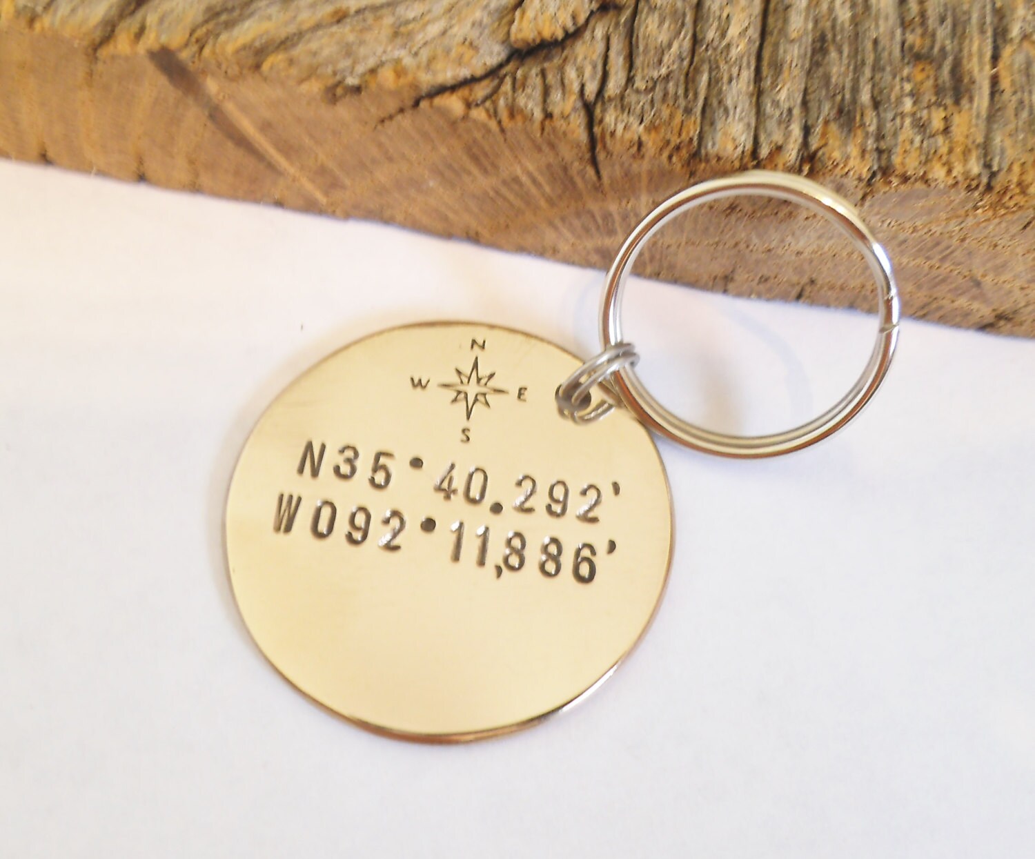 Personalized GPS Coordinate Keychain Compass Keychain