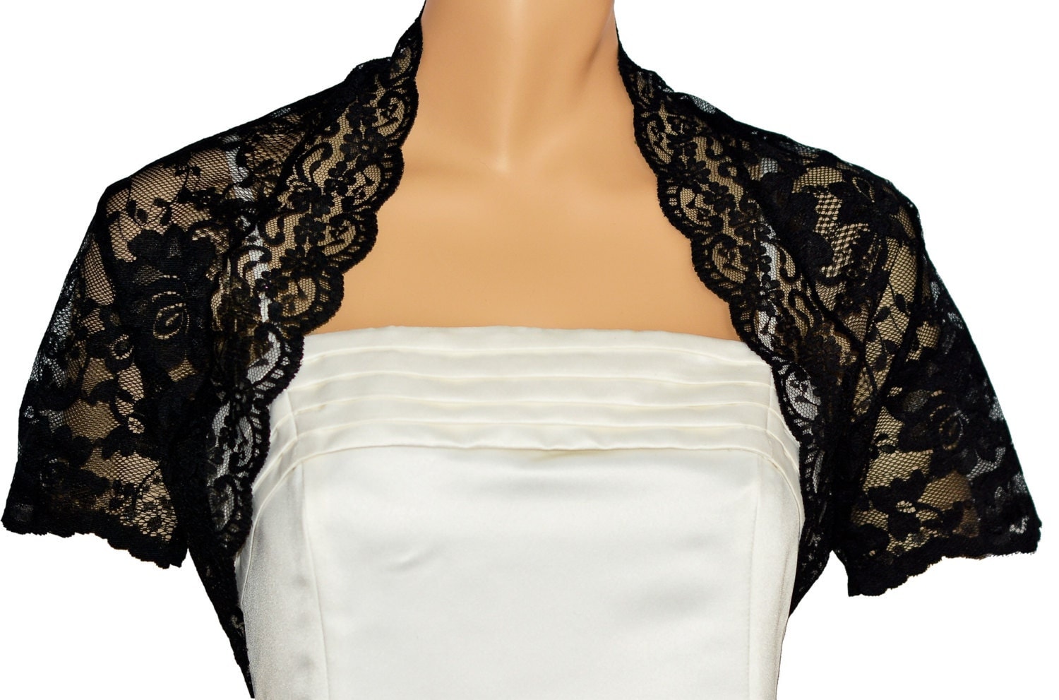 Ladies Black Lace Short Sleeve Bolero Shrug Jacket Sizes 426