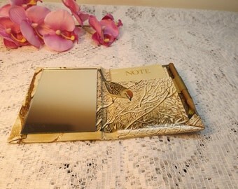 Sale Compact mirror with note pad and pencil. new old stock.Rare.Birds.Gift