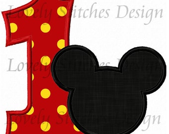Mickey Mouse Number 1 Applique Machine Embroidery Design NO:0292
