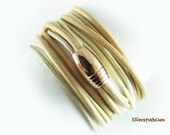 Wrap bracelet leather sand beige pearl white stainless steel Rose Gold - toasted almond - womens warp bracelet
