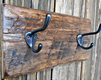 Mini Wall Coat Rack, Small Rustic Wood Holder, Stained finish, 2 Beefy ...