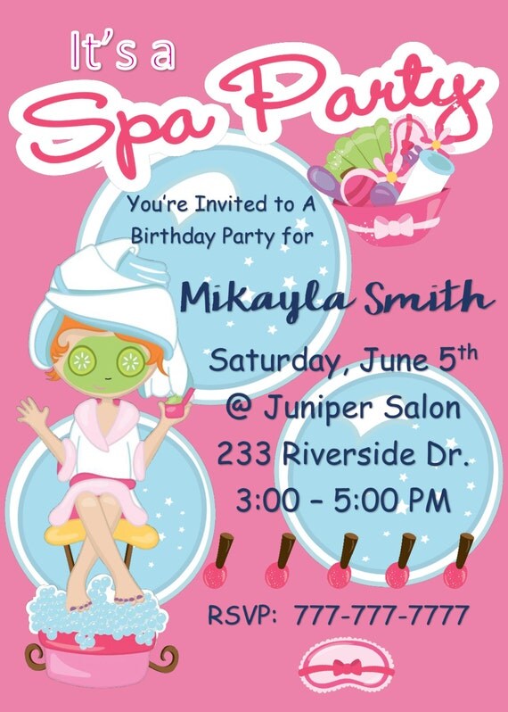 Spa Party Birthday Party Invitation In Pink