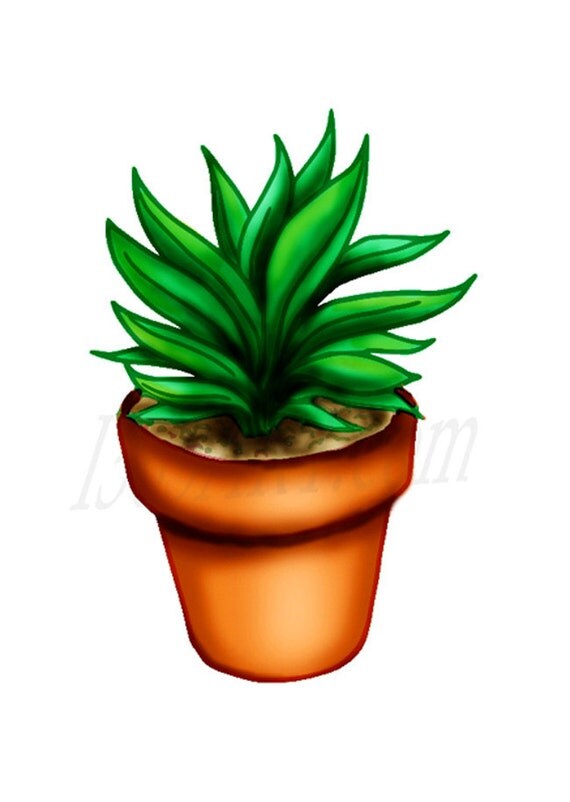 Plant In Pot Digital Painting Illustration Gardening by I365Art
