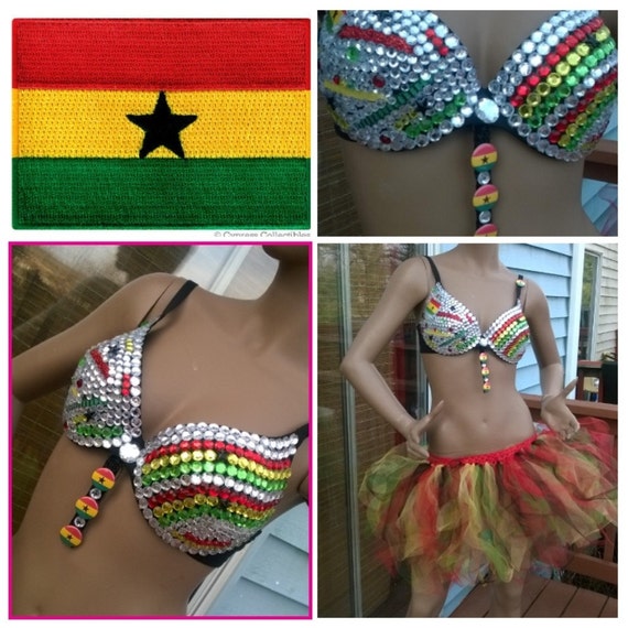 Rhinestone Bra Ghana Flag bra with or without tutu