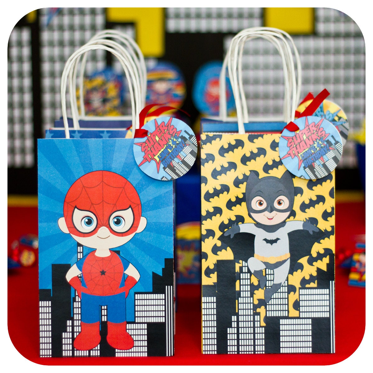 Superheroes Gift Bag Fronts Superheroes Party Superheroes
