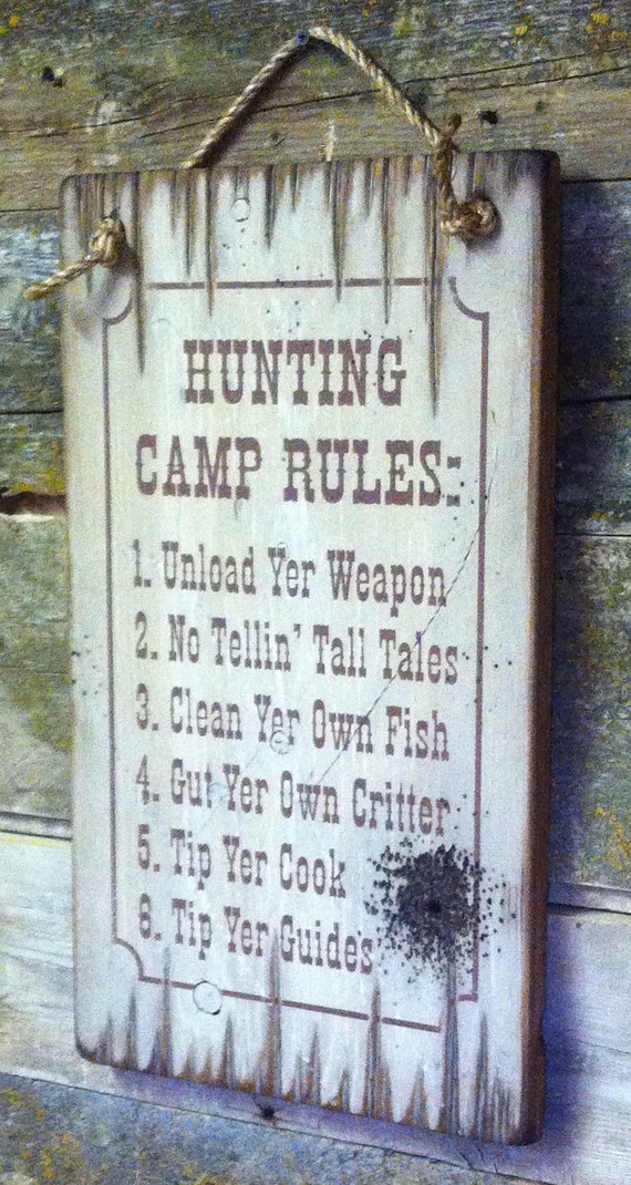 Hunting Camp Rules Humorous Antiqued by CowboyBrandFurniture