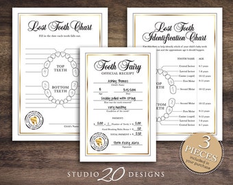 Tooth Fairy Kit Instant Download, Includes Tooth Fairy Receipt, Lost Tooth Chart and Lost Tooth Identification Chart 20B