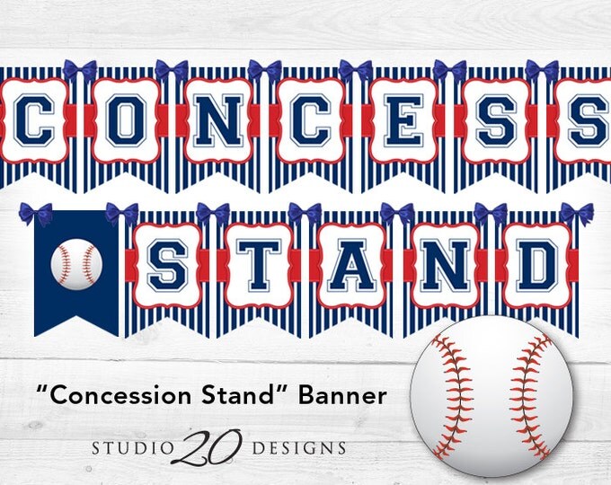 Instant Download Baseball Baby Shower Banner, Baseball Concession Stand Banner, Blue Red Baseball Birthday Banner, Baseball Party Banner 68A