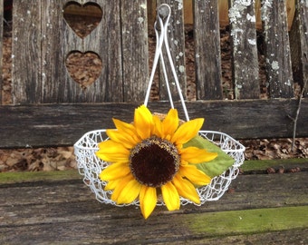 Sunflower Wedding Flower Girl Basket / Rustic Wedding / Rustic Flower Girl Dress / Country Barn Wedding Decor