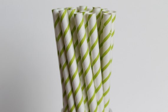 Lime Green Striped Paper Straws-Lime Green Straws-Narrow Striped Straws-Mason Jar Straws-Party Straws-Wedding Straws-Cake Pop Sticks Il_570xn