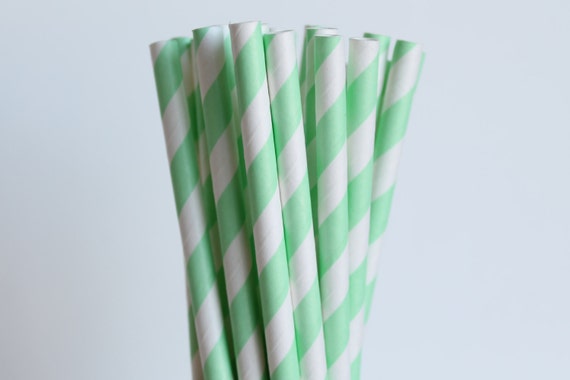 Mint Green Striped Paper Straws - mason jar straws - stripe paper straw - paper party straws - striped straw - green straws - hipster straw Il_570xn