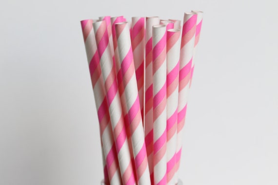 Pink and Hot Pink Striped Paper Straws-Pink Straws-Hot Pink Straws-Striped Straws-Party Straws-Shower Straws-Wedding Straws-Mason Jar Straws Il_570xn