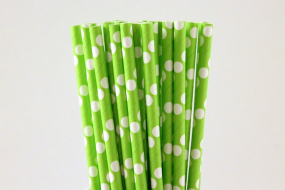 Lime Green with Large White Polka Dot Paper Straws-Lime Green Straws-Polka Dot Straws-Summer Straws-Super Hero Party Straws-Cake Pop Sticks Il_570xn