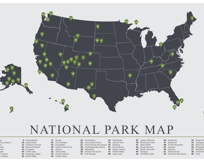 National Park Map, American National Park Print, Outdoors print, Explorer Wall Print