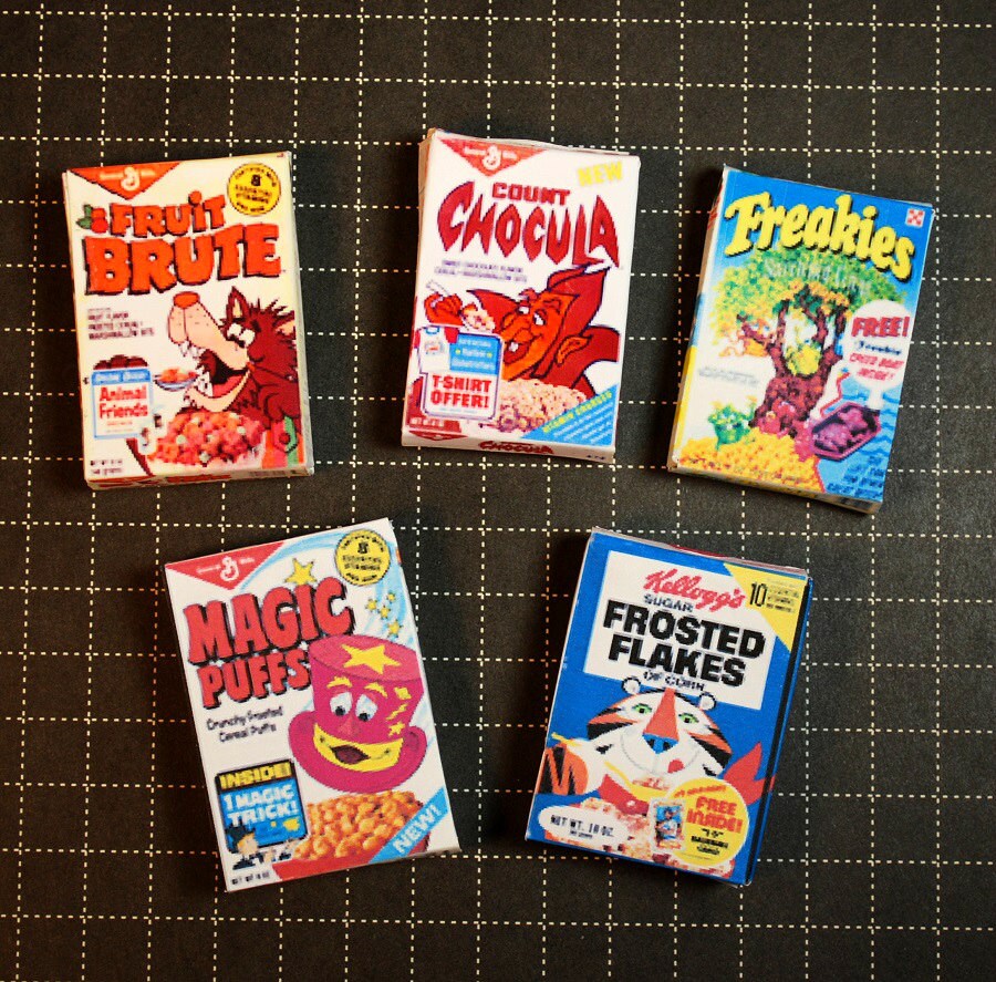 Miniature 1970s Retro 5 Breakfast Cereal Box Set by PullstringLane