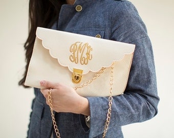 Cream Scalloped Monogram Clutch Purse!!