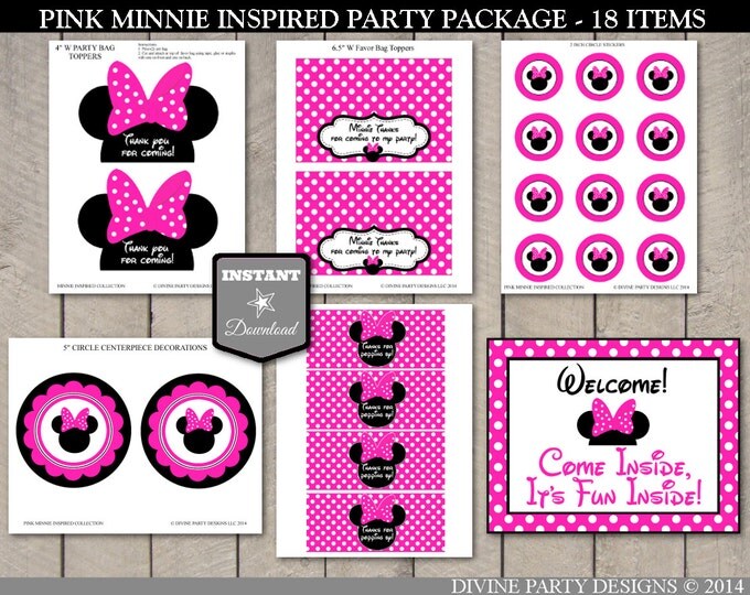SALE INSTANT DOWNLOAD Hot Pink Mouse Printable Birthday Party Package / Editable / Hot Pink Mouse Collection / Item #1700