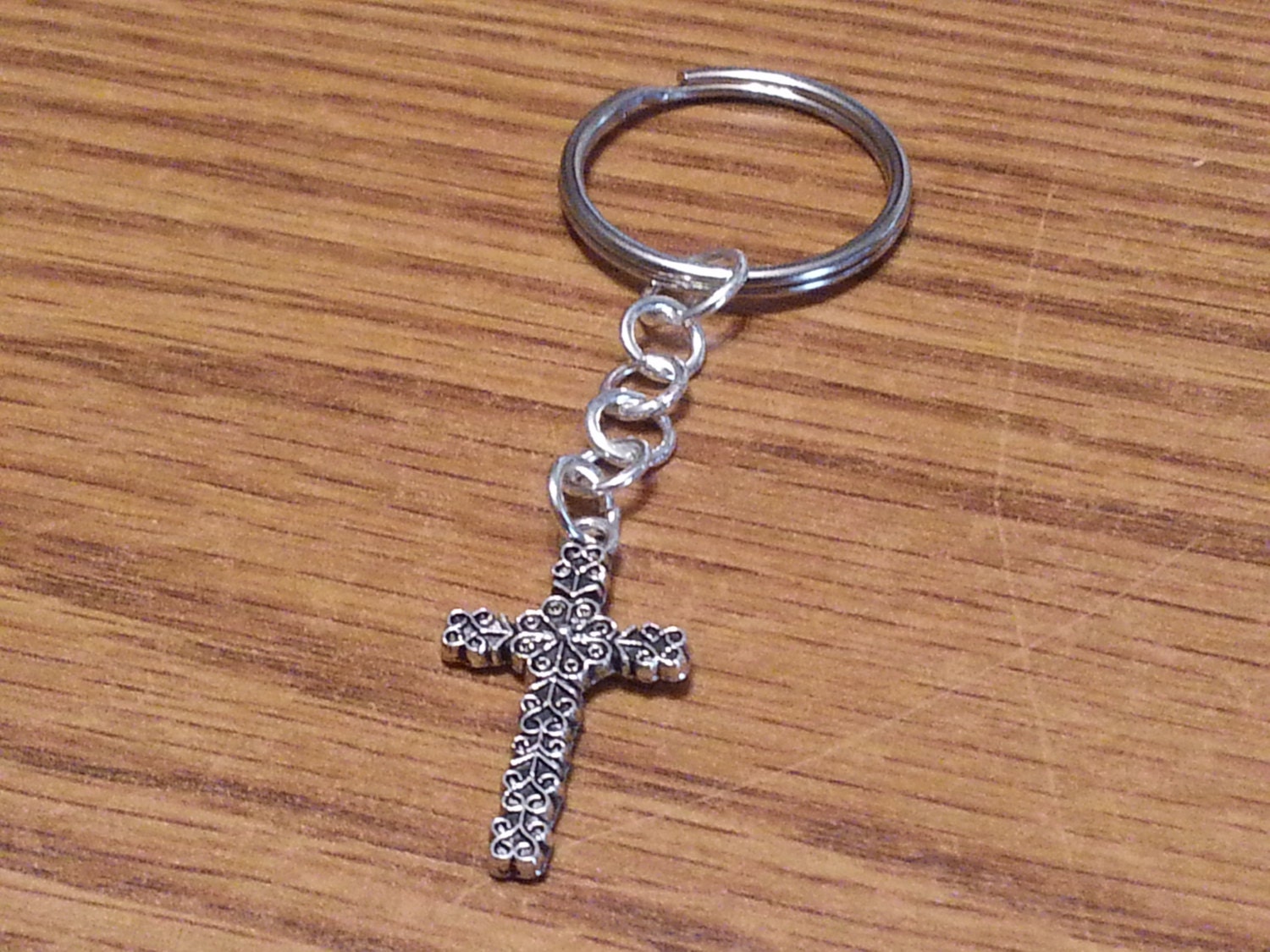 Silver Cross Keychain Silver Crucifix Keychain by KDugasCrafts
