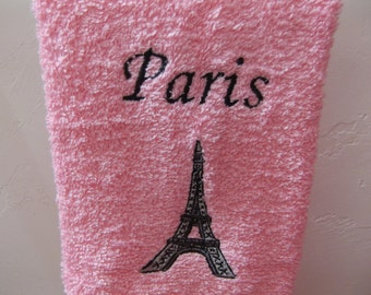 Embroidered ~PARIS EIFFEL TOWER~ Pink Bathroom Hand Towel