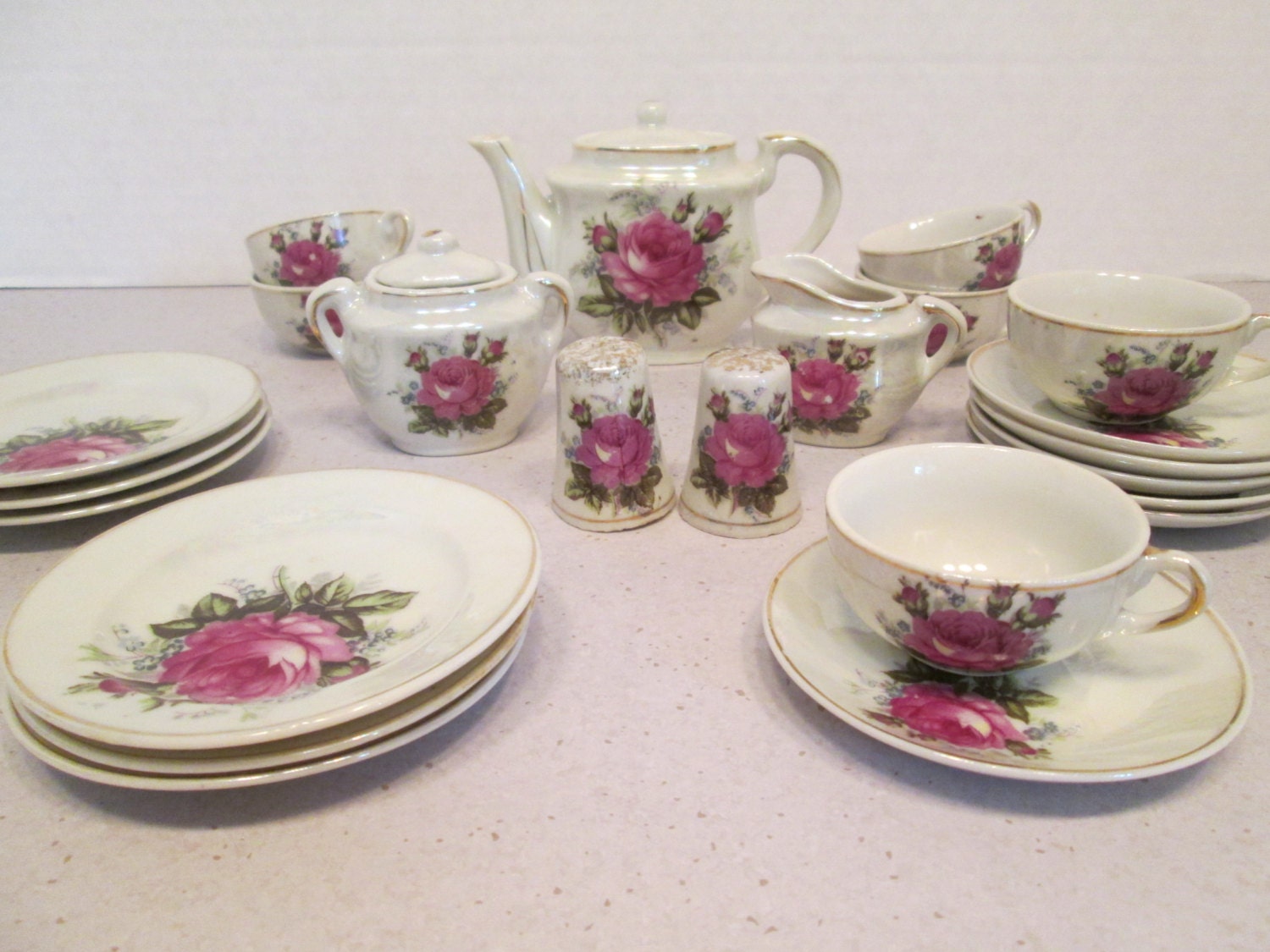 Child's Complete 25piece Tea Set White Lusterware with