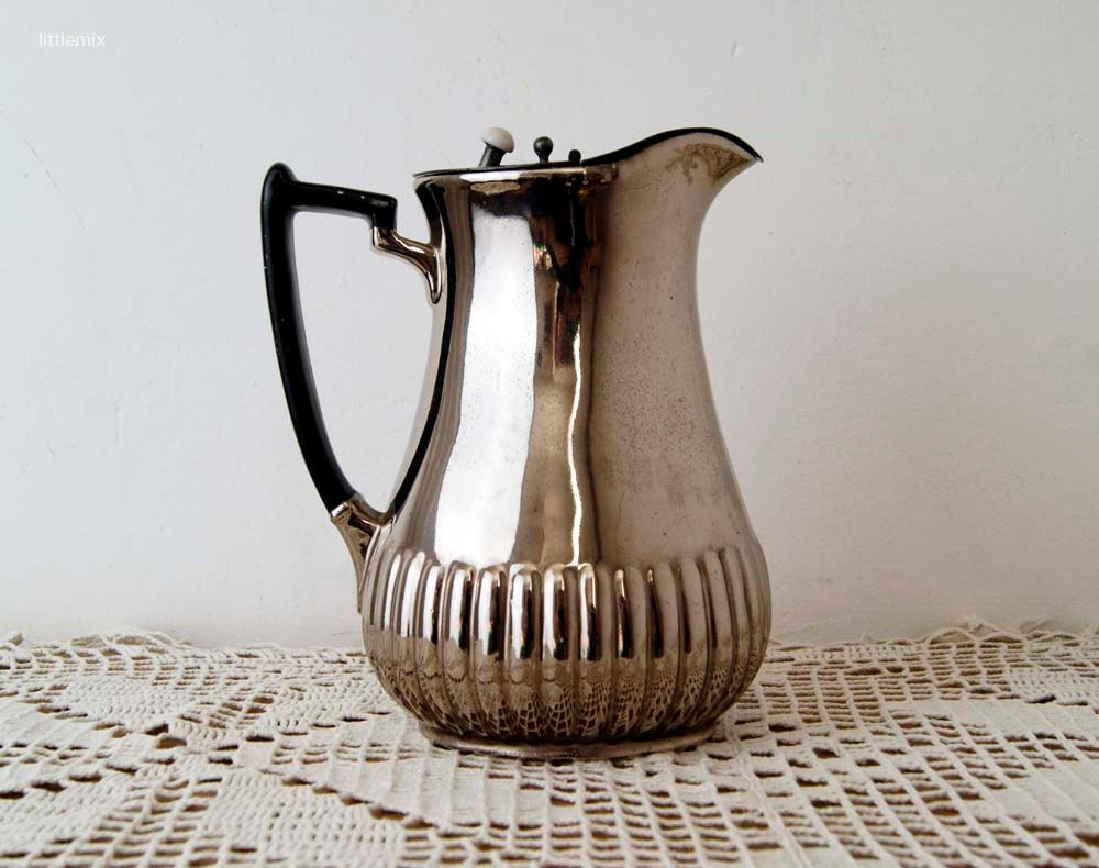 Victorian era Silver Lustreware White Glazed Earthenware Pottery Syrup Pitcher