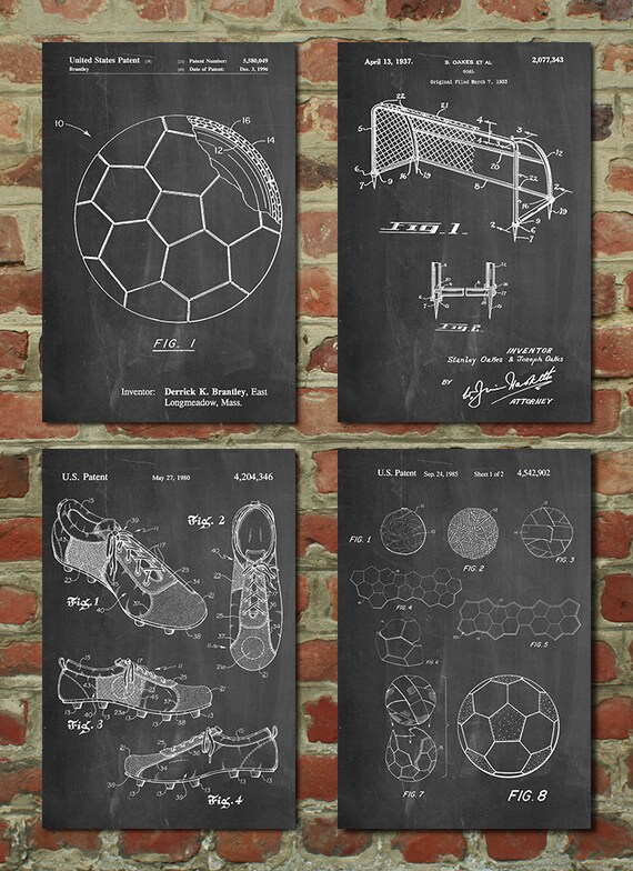 Soccer Home Decor | soccer patent posters group of 4 soccer gifts sports decor Soccer Home Decor | soccer patent posters group of 4 soccer gifts sports decor
