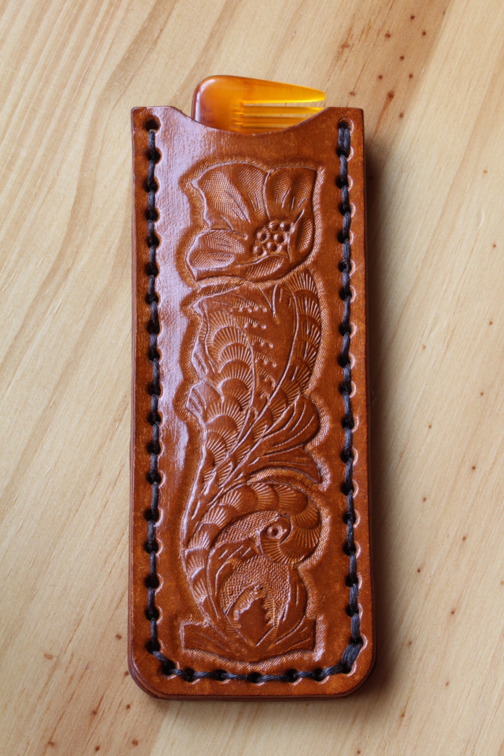 Hand carved leather pocket comb case personalised Hand carved leather pocket comb case personalised