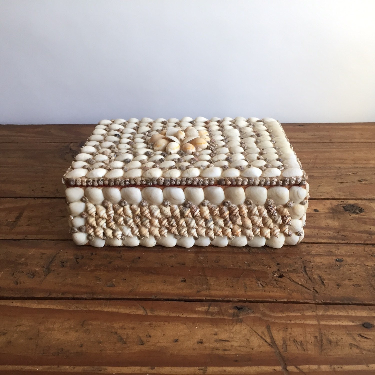 Large Vintage Sea Shell Jewelry Box by