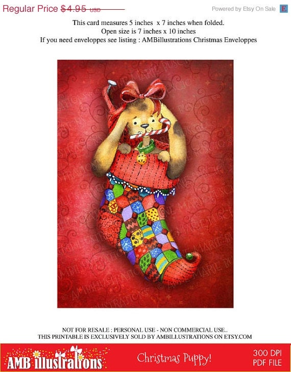 80% OFF Printable Christmas cards DIY instant download - Brand new Puppy in Christmas stocking AMB-620 Il_570xn