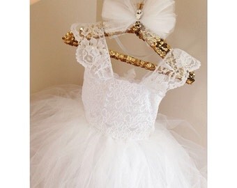 The "Angel" dress All white lace baptism and flower girl tutu dress- flower girl dress-birthday girl dress-vintage dress-headband included