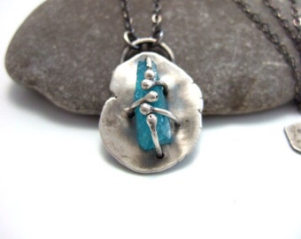 26 3/4 inches, Long Chain Necklace---Rough Apatite, Oxidized Sterling Silver Pendant Necklace